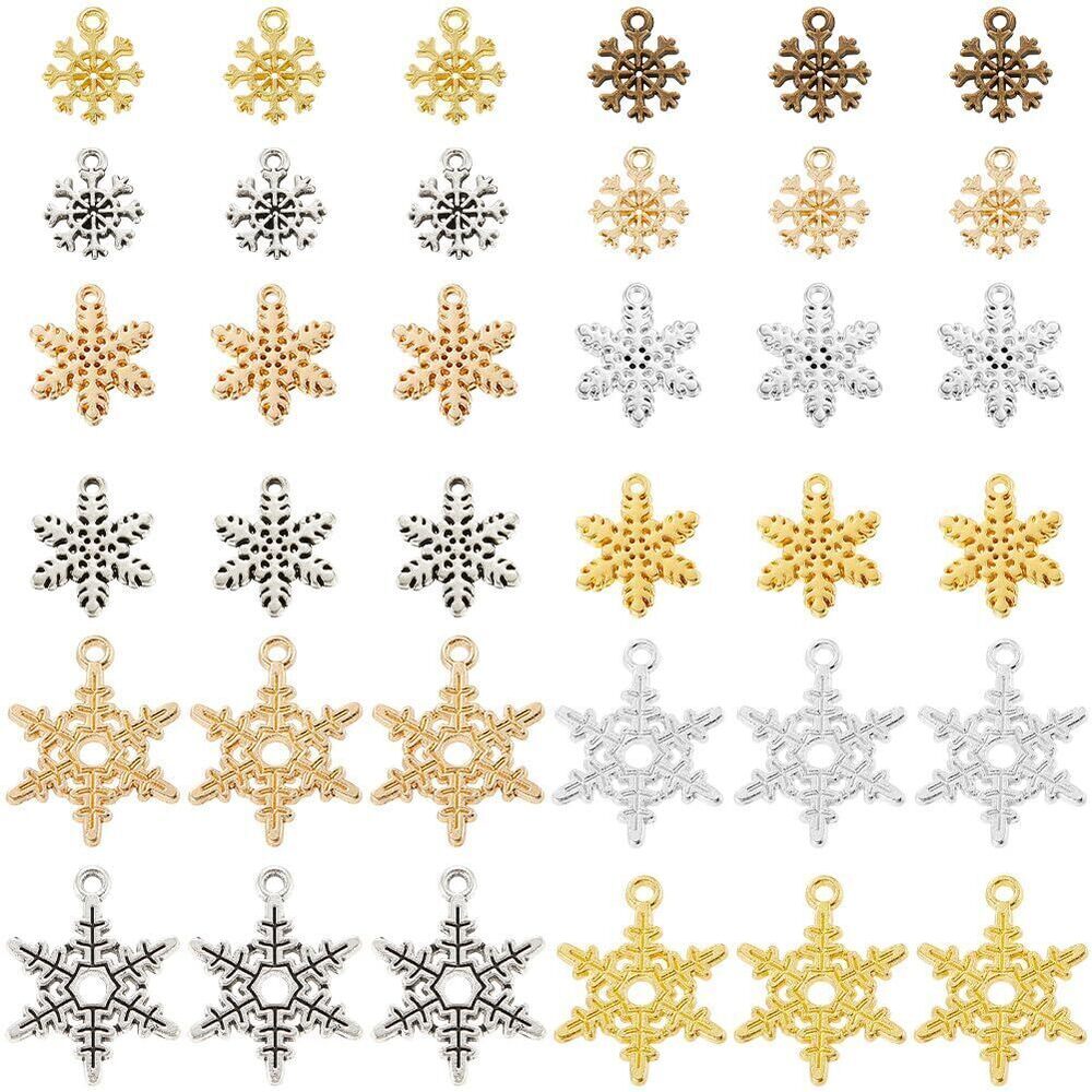7886 1 Box 120Pcs 12 Styles Snowflake Charm Christmas Alloy Charms Bulk